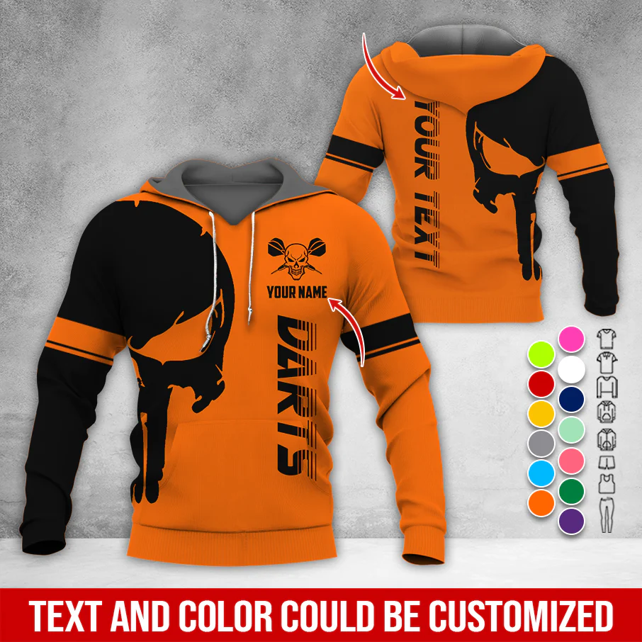 Customized Name & Text Darts Skull Premium Hoodie, Skull & Darts Pattern Hoodie, Perfect Gift For Darts Lovers, Friend, Family - Image 10