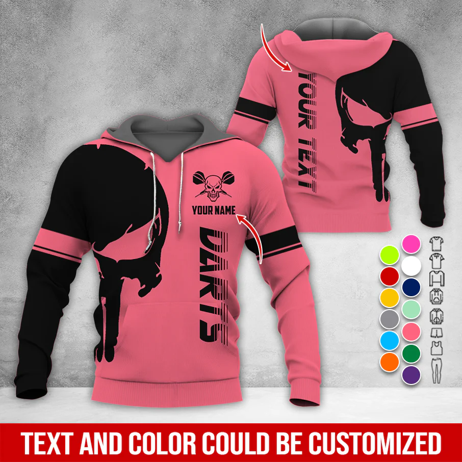 Customized Name & Text Darts Skull Premium Hoodie, Skull & Darts Pattern Hoodie, Perfect Gift For Darts Lovers, Friend, Family - Image 11