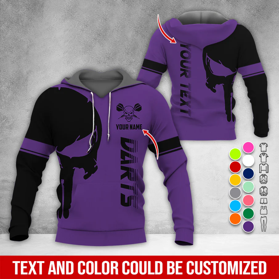 Customized Name & Text Darts Skull Premium Hoodie, Skull & Darts Pattern Hoodie, Perfect Gift For Darts Lovers, Friend, Family - Image 12