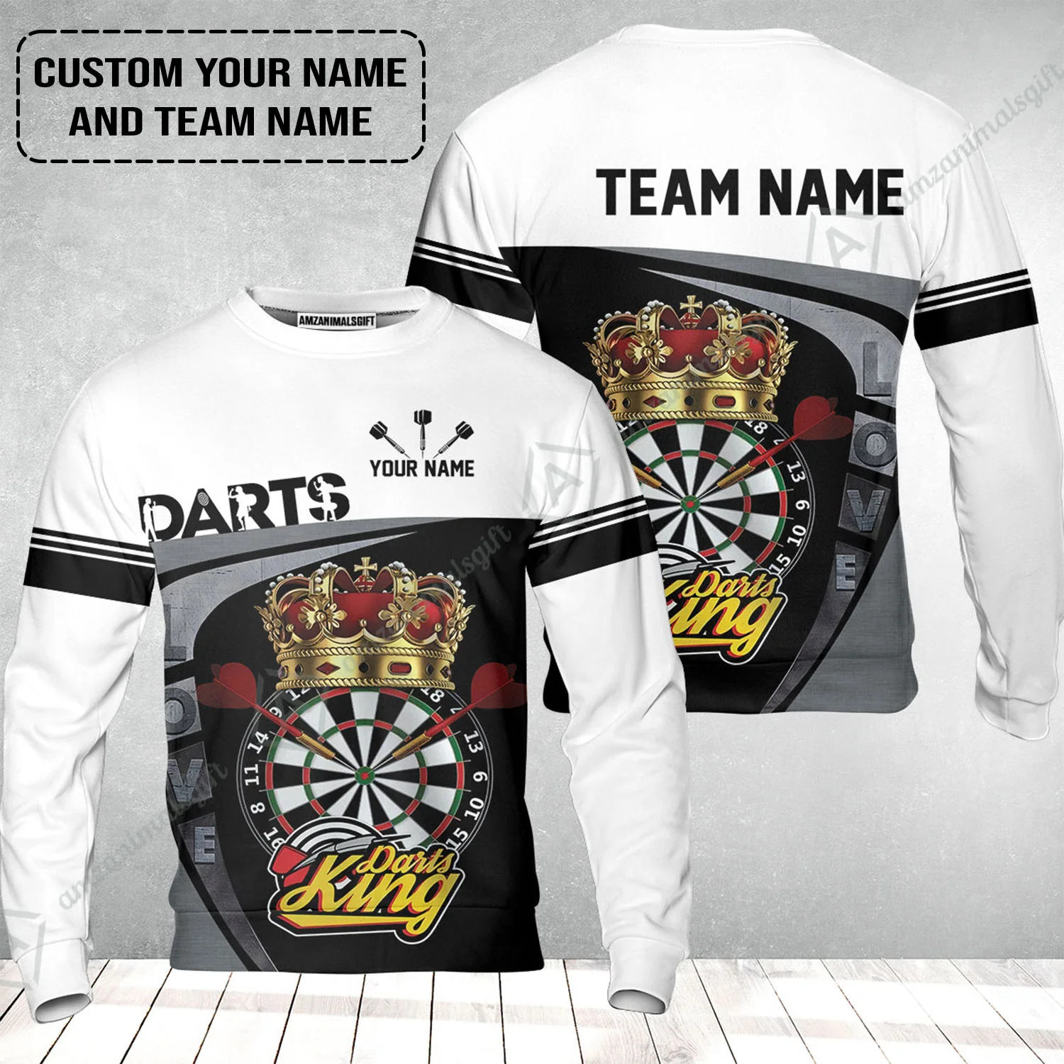 Customized Name & Text Darts Sweatshirt, Darts King Personalized Name Darts Uniforms Sweatshirt - Image 2