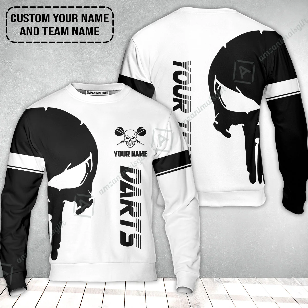 Customized Name & Text Darts Sweatshirt, Darts Skull Personalized Name Darts Sweatshirt - Image 2