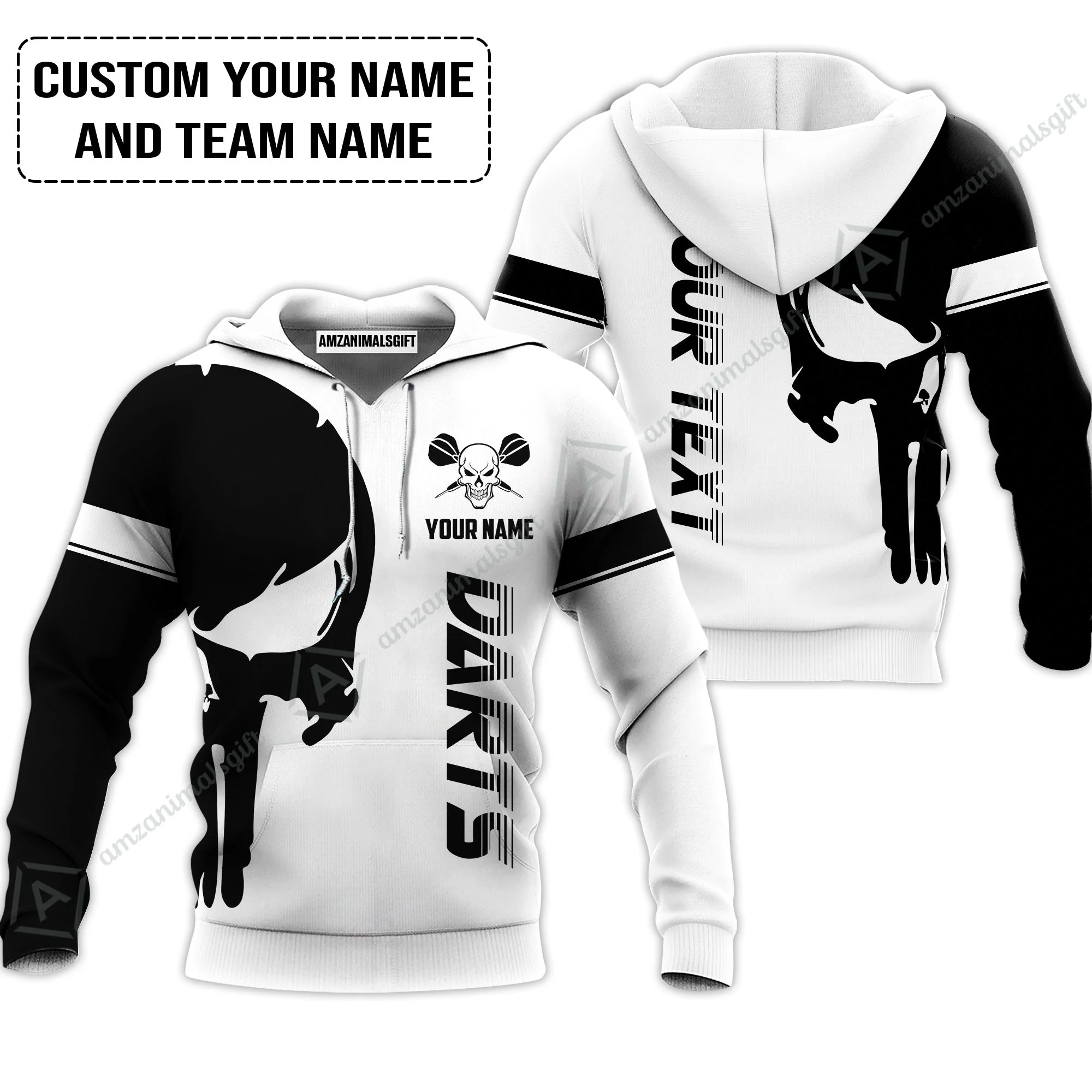 Customized Name & Text Darts Sweatshirt, Darts Skull Personalized Name Darts Sweatshirt - Image 3