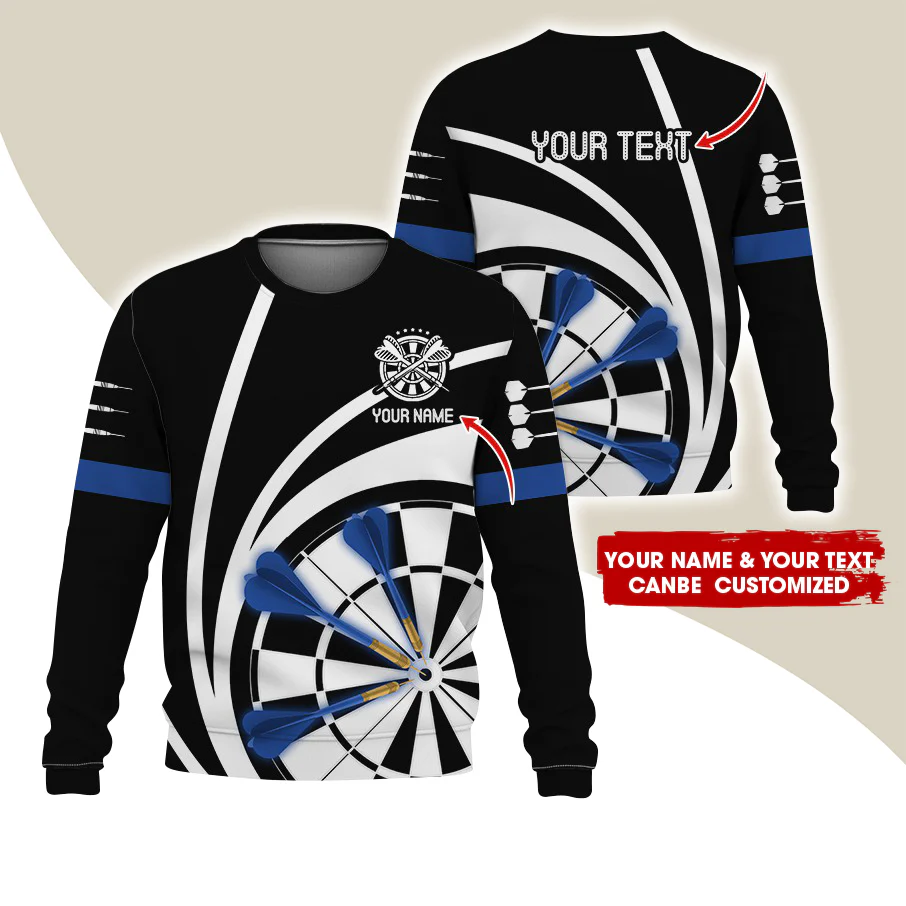 Customized Name & Text Darts Sweatshirt, Personalized Darts Black Pattern Sweatshirt For Men & Women - Gift For Darts Lovers, Darts Players
