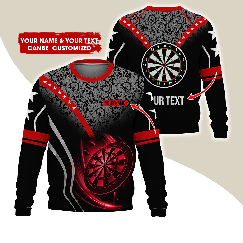 Customized Name & Text Darts Sweatshirt, Personalized Darts Uniforms Sweatshirts For Men - Gift For Darts Lovers, Darts Players - Image 2