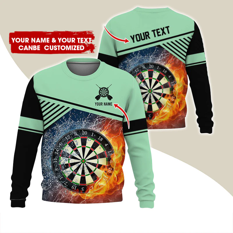 Customized Name & Text Darts Sweatshirt, Personalized Ice & Flame Dartboard For Men & Women - Gift For Darts Lovers, Darts Players - Image 3