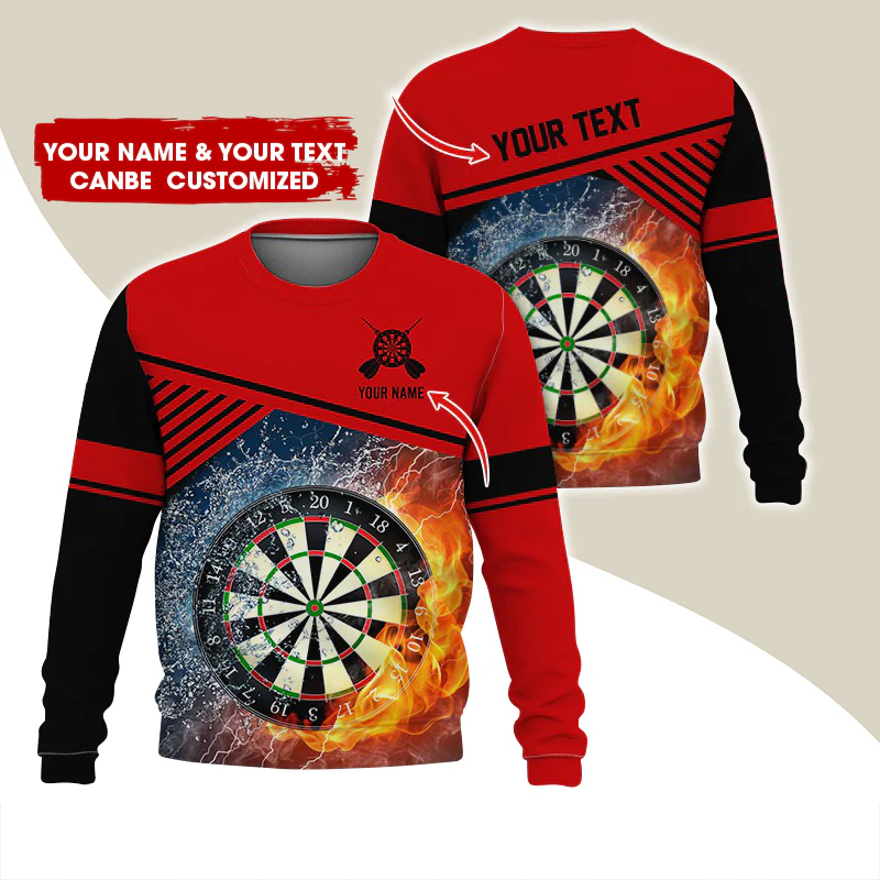 Customized Name & Text Darts Sweatshirt, Personalized Ice & Flame Dartboard For Men & Women - Gift For Darts Lovers, Darts Players - Image 4