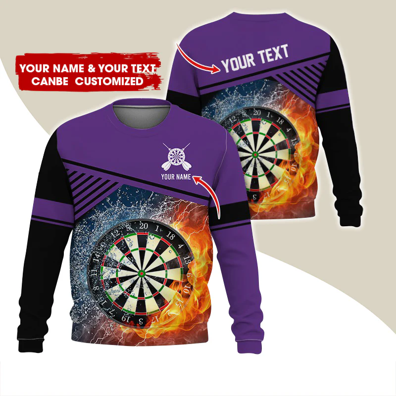 Customized Name & Text Darts Sweatshirt, Personalized Ice & Flame Dartboard For Men & Women - Gift For Darts Lovers, Darts Players - Image 5