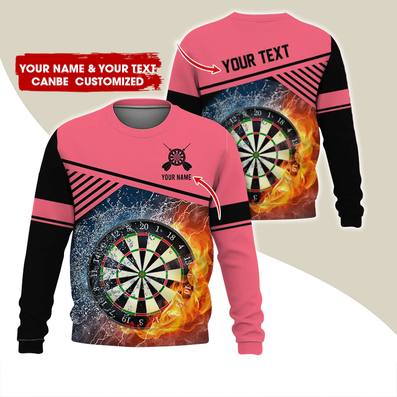 Customized Name & Text Darts Sweatshirt, Personalized Ice & Flame Dartboard For Men & Women - Gift For Darts Lovers, Darts Players - Image 6