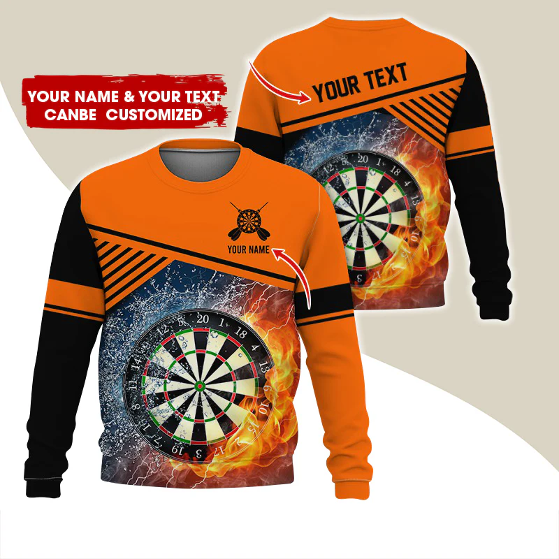 Customized Name & Text Darts Sweatshirt, Personalized Ice & Flame Dartboard For Men & Women - Gift For Darts Lovers, Darts Players - Image 7