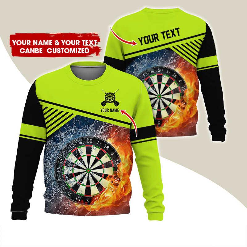Customized Name & Text Darts Sweatshirt, Personalized Ice & Flame Dartboard For Men & Women - Gift For Darts Lovers, Darts Players - Image 9
