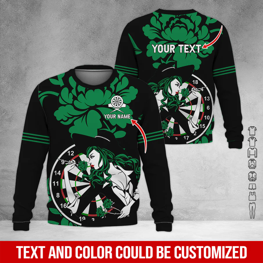 Customized Name & Text Darts Sweatshirt, Personalized Name Rose Girl Plays Darts Sweatshirt For Men & Women - Gift For Darts Lovers, Darts Players - Image 4