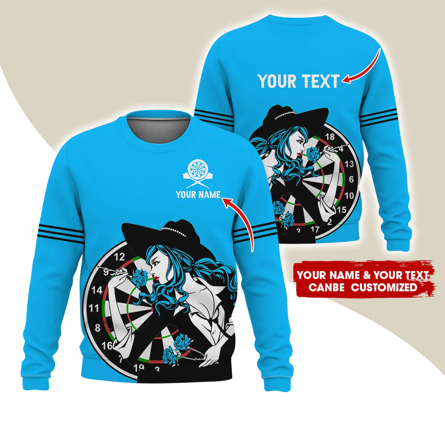 Customized Name & Text Darts Sweatshirt, Personalized Name Sexy Girl Plays Darts Sweatshirt For Men & Women - Gift For Darts Lovers, Darts Players - Image 12