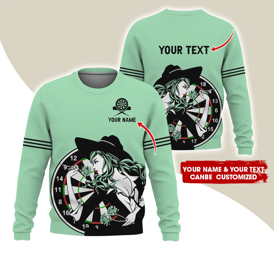 Customized Name & Text Darts Sweatshirt, Personalized Name Sexy Girl Plays Darts Sweatshirt For Men & Women - Gift For Darts Lovers, Darts Players - Image 2
