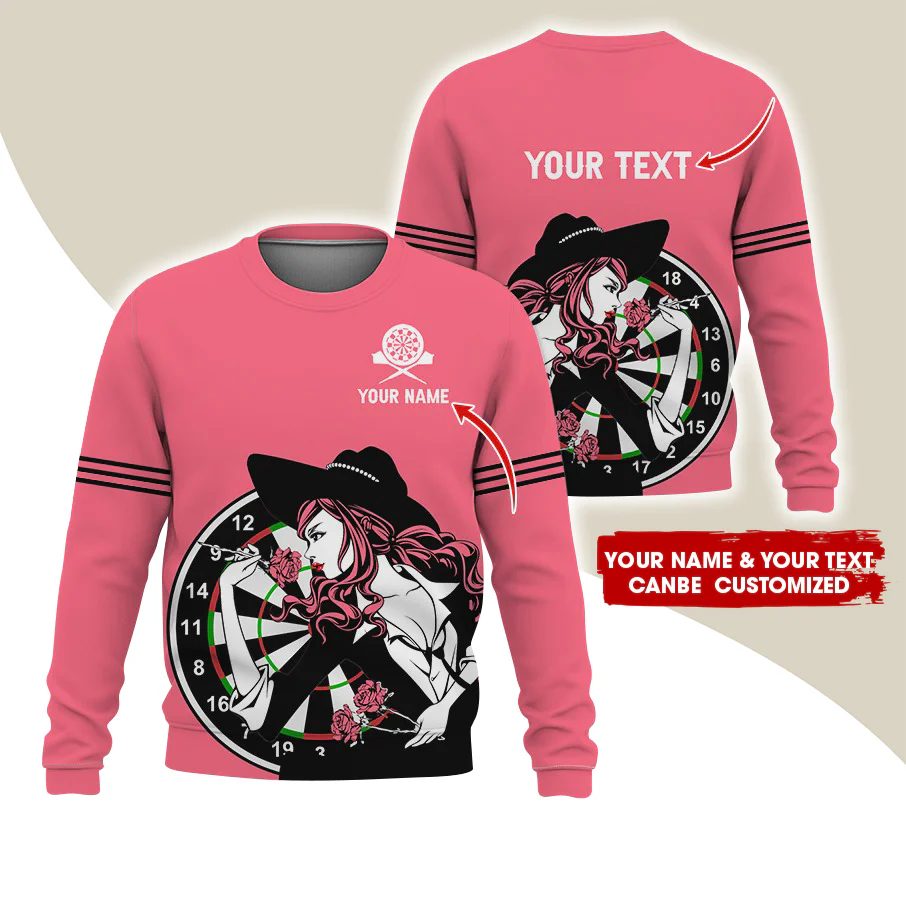 Customized Name & Text Darts Sweatshirt, Personalized Name Sexy Girl Plays Darts Sweatshirt For Men & Women - Gift For Darts Lovers, Darts Players - Image 5