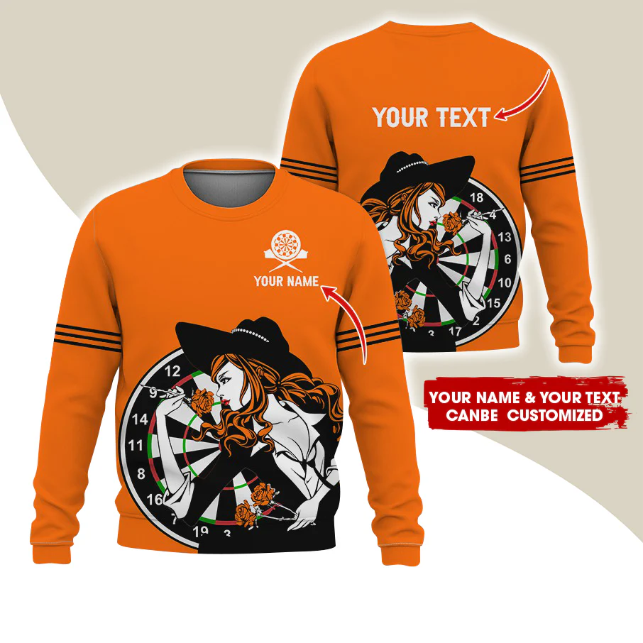 Customized Name & Text Darts Sweatshirt, Personalized Name Sexy Girl Plays Darts Sweatshirt For Men & Women - Gift For Darts Lovers, Darts Players - Image 6
