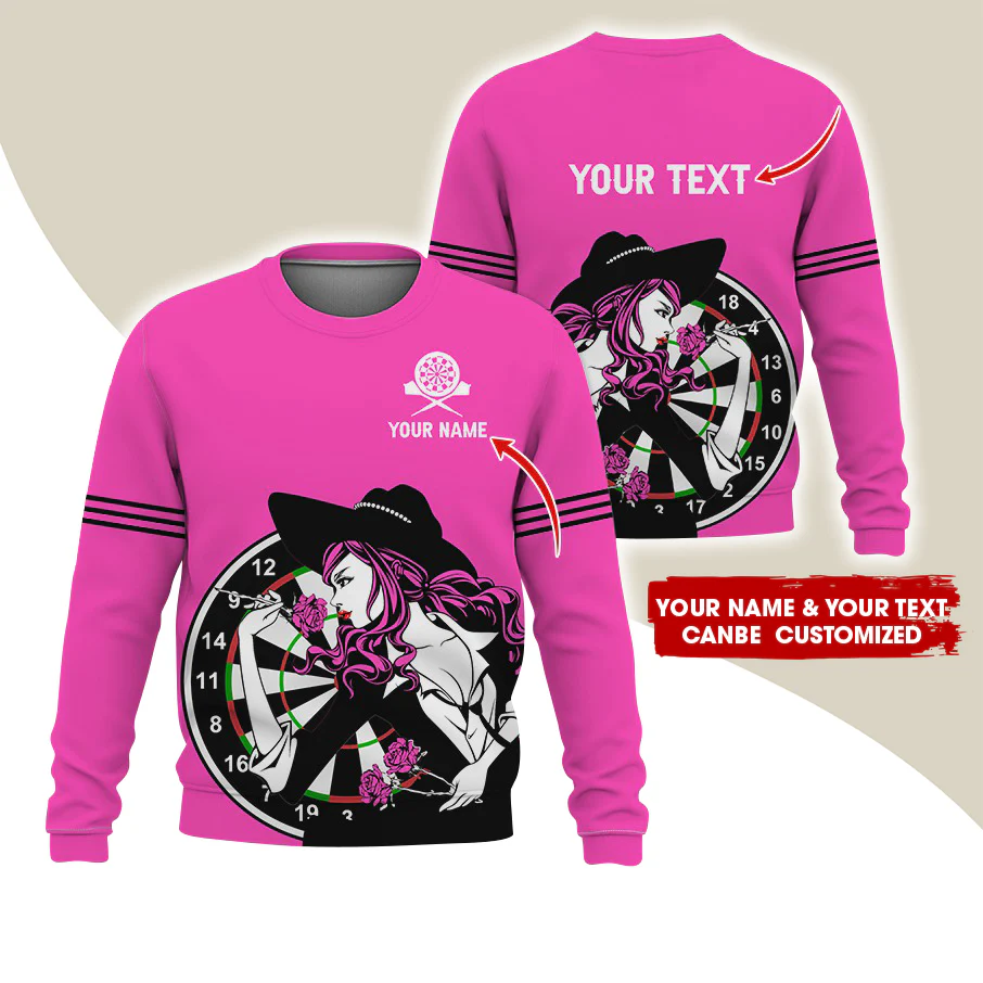 Customized Name & Text Darts Sweatshirt, Personalized Name Sexy Girl Plays Darts Sweatshirt For Men & Women - Gift For Darts Lovers, Darts Players - Image 7