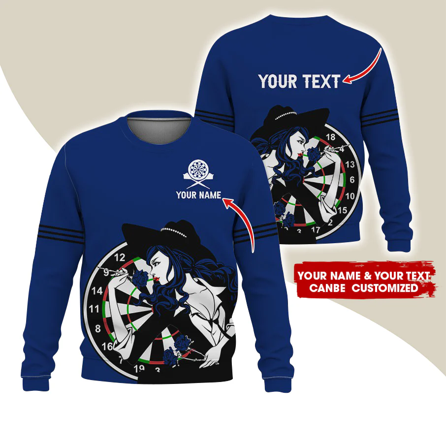 Customized Name & Text Darts Sweatshirt, Personalized Name Sexy Girl Plays Darts Sweatshirt For Men & Women - Gift For Darts Lovers, Darts Players - Image 8