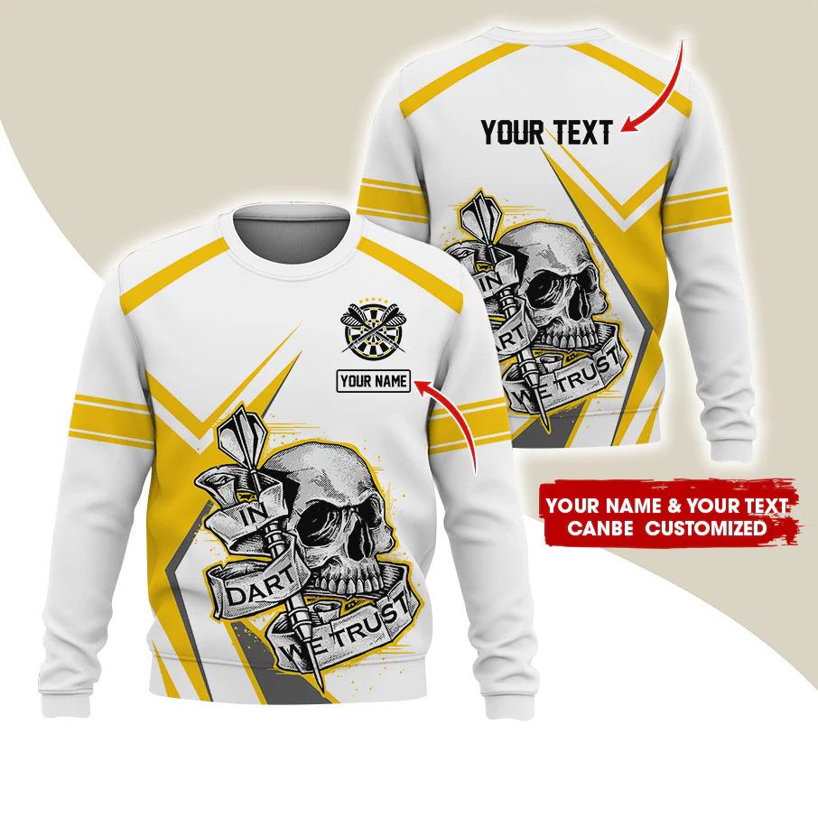 Customized Name & Text Darts Sweatshirt, Personalized Name Skull Plays Darts Sweatshirt For Men & Women - Gift For Darts Lovers, Darts Players - Image 2