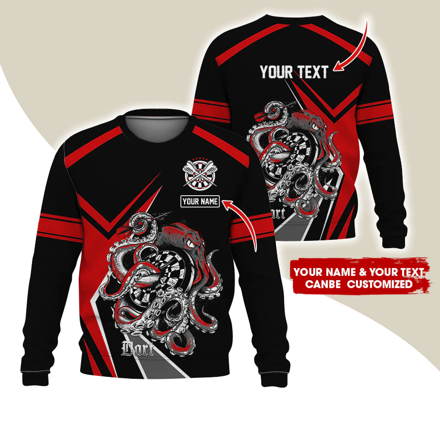 Customized Name & Text Darts Sweatshirt, Personalized Octopus Darts Sweatshirt For Men & Women - Gift For Darts Lovers, Darts Players - Image 4