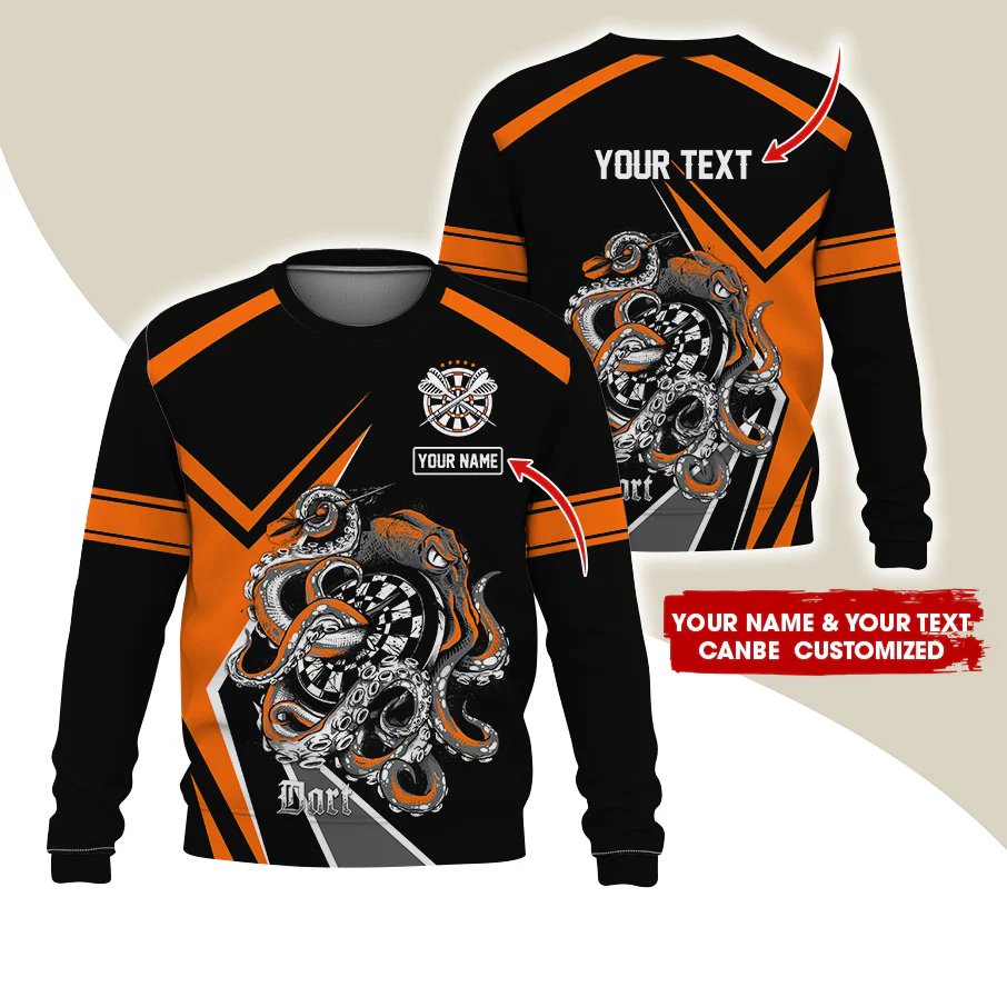 Customized Name & Text Darts Sweatshirt, Personalized Octopus Darts Sweatshirt For Men & Women - Gift For Darts Lovers, Darts Players - Image 5