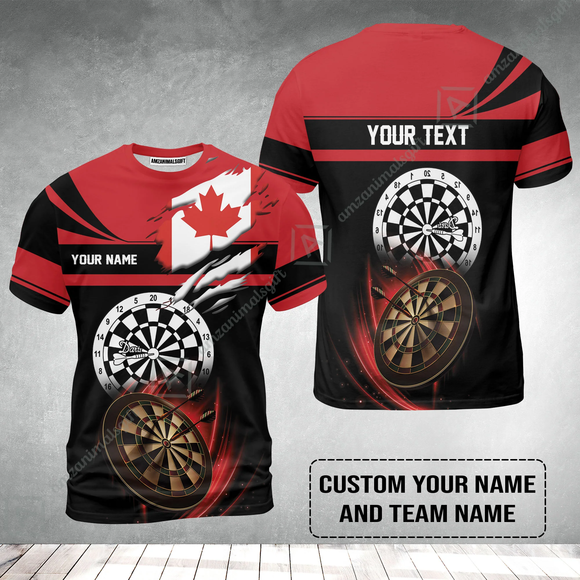 Customized Name & Text Darts T-Shirt, Canada Flag Personalized Name Darts T-Shirt - Image 2