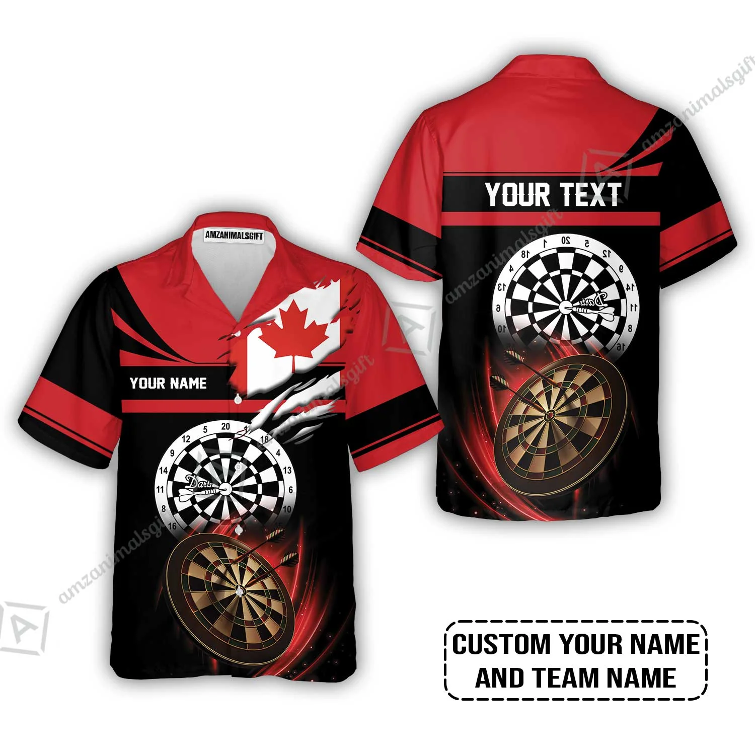 Customized Name & Text Darts T-Shirt, Canada Flag Personalized Name Darts T-Shirt - Image 3