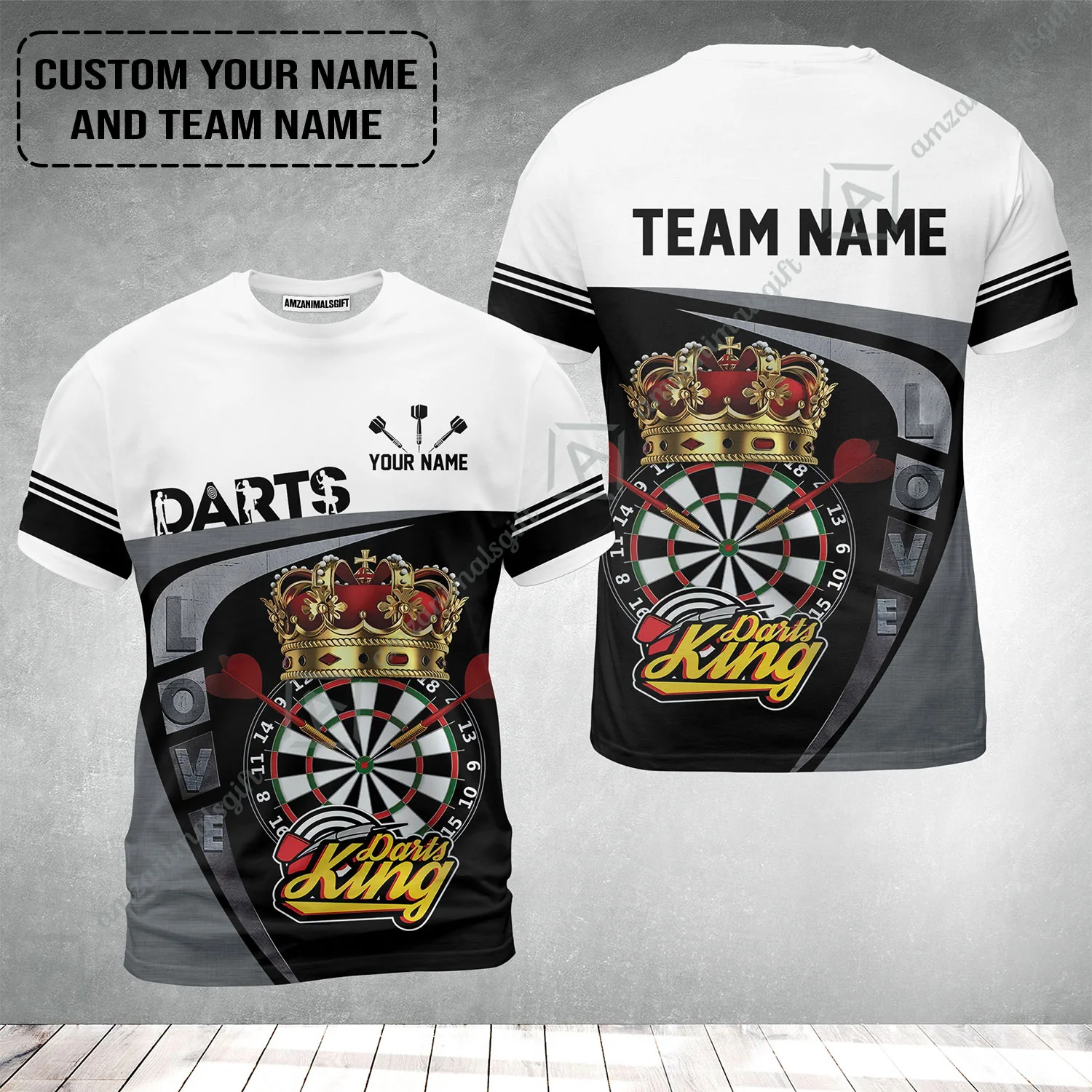 Customized Name & Text Darts T-Shirt, Darts King Personalized Name Darts Uniforms T-Shirt - Image 2