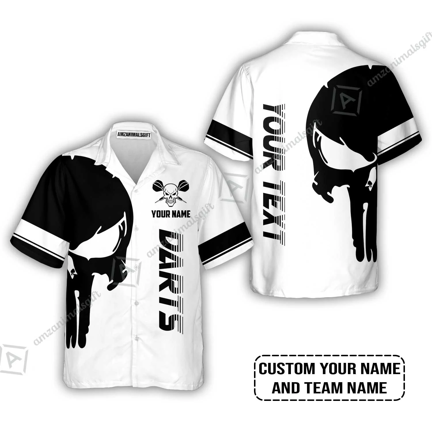 Customized Name & Text Darts T-Shirt, Darts Skull Personalized Name Darts T-Shirt - Image 3