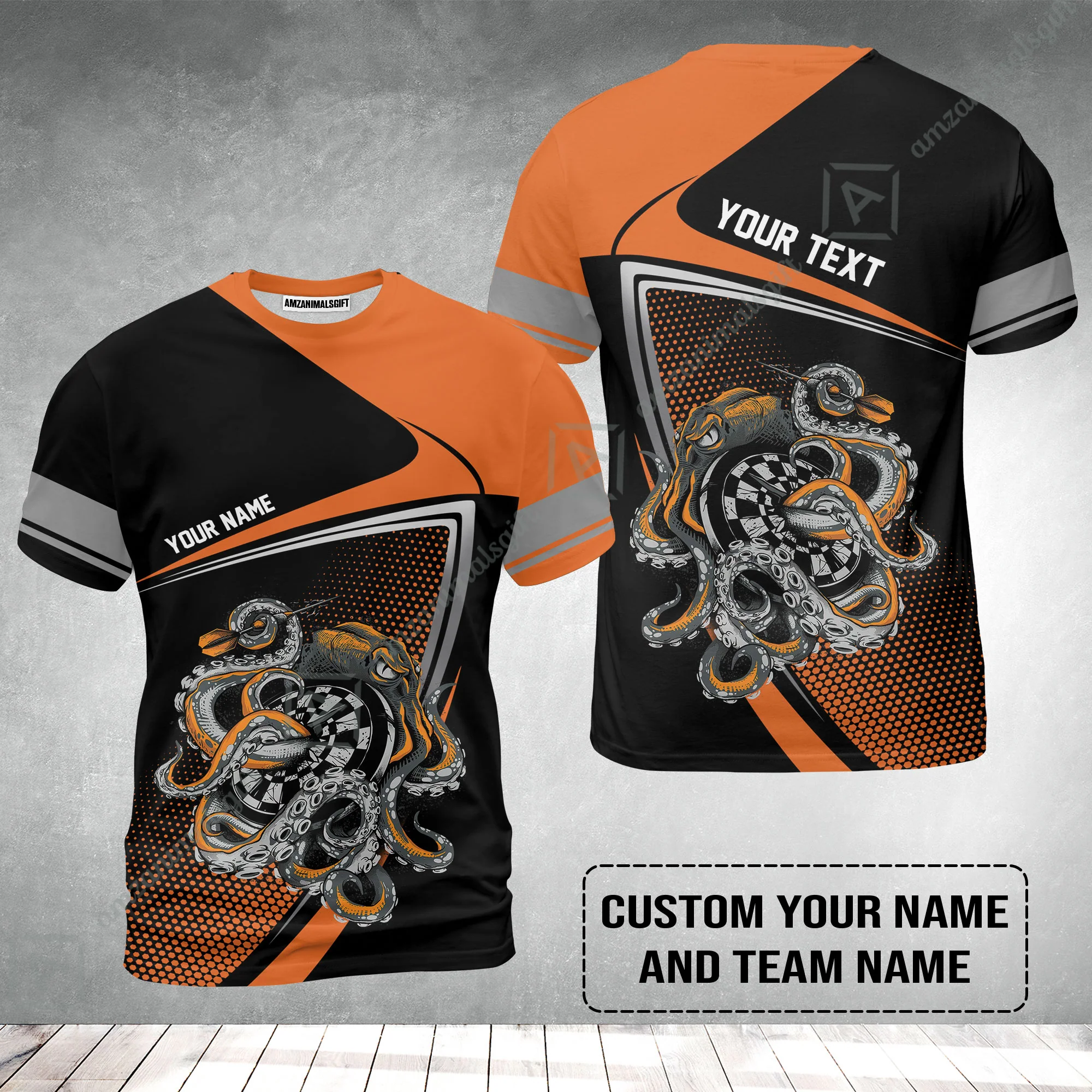 Customized Name & Text Darts T-Shirt, Personalized Darts And Octopus T-Shirt - Image 2