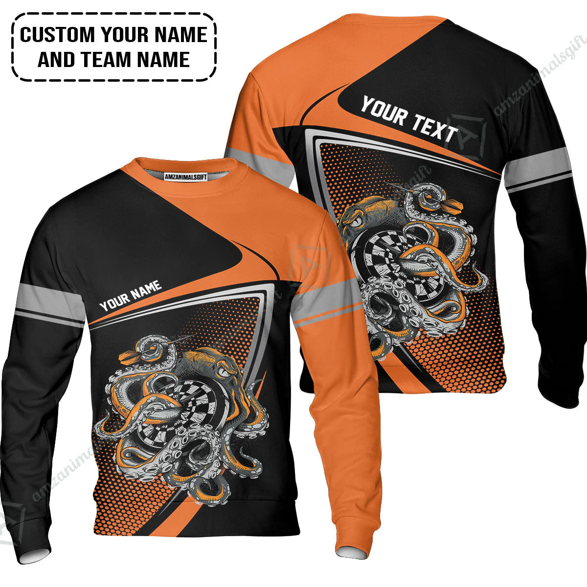 Customized Name & Text Darts T-Shirt, Personalized Darts And Octopus T-Shirt - Image 4
