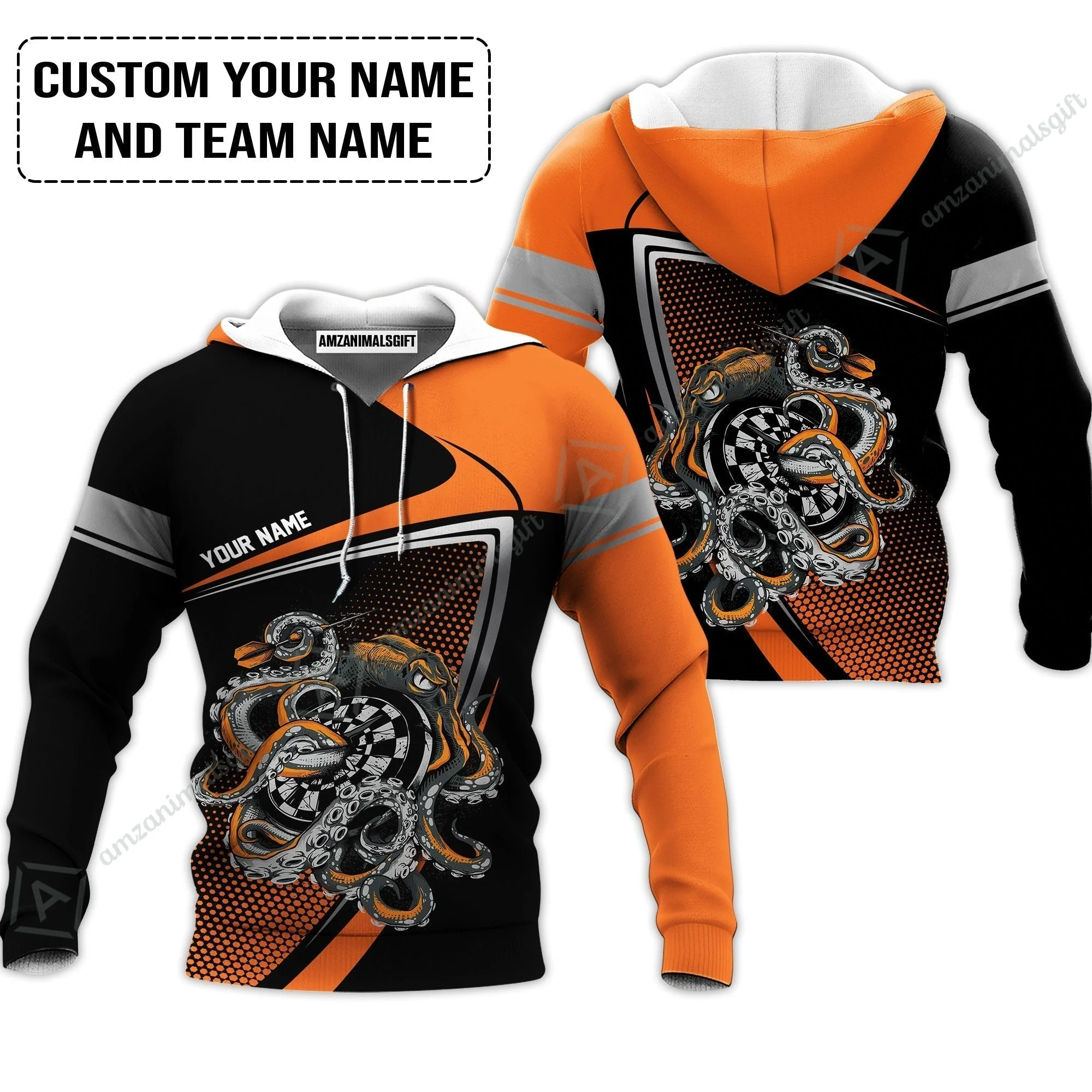 Customized Name & Text Darts T-Shirt, Personalized Darts And Octopus T-Shirt - Image 5