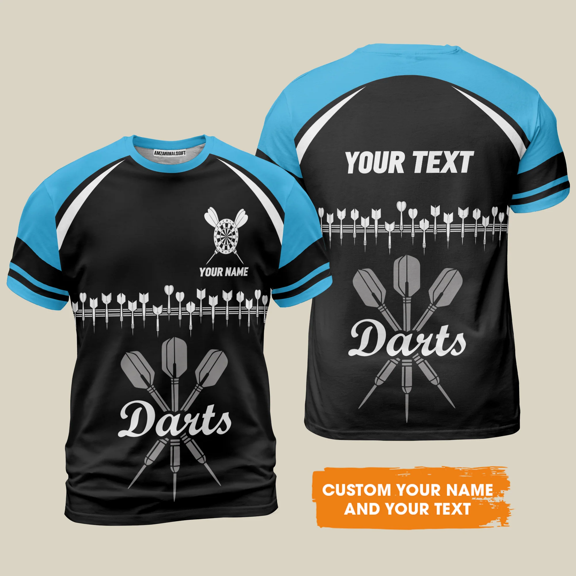 Customized Name & Text Darts T-Shirt, Personalized Darts Team Blue T-Shirt - Perfect Gift For Darts Lovers - Image 2
