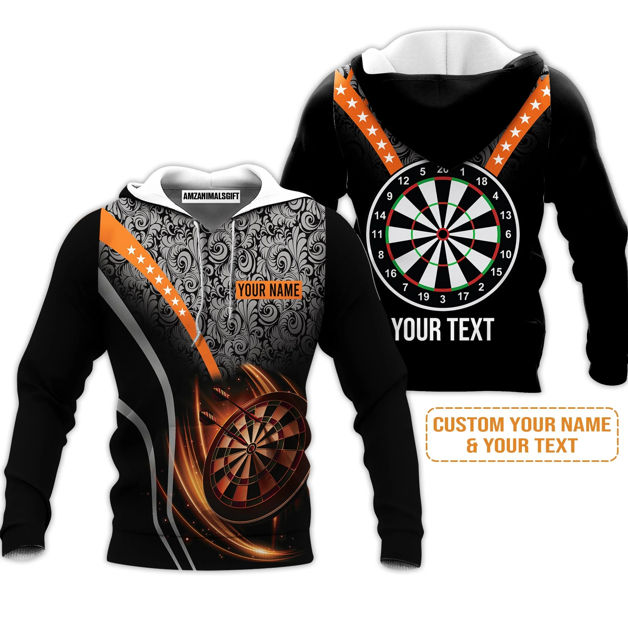 Customized Name & Text Darts T-Shirt, Personalized Name Dartboard Orange T-Shirt - Gift For Darts Players - Image 5