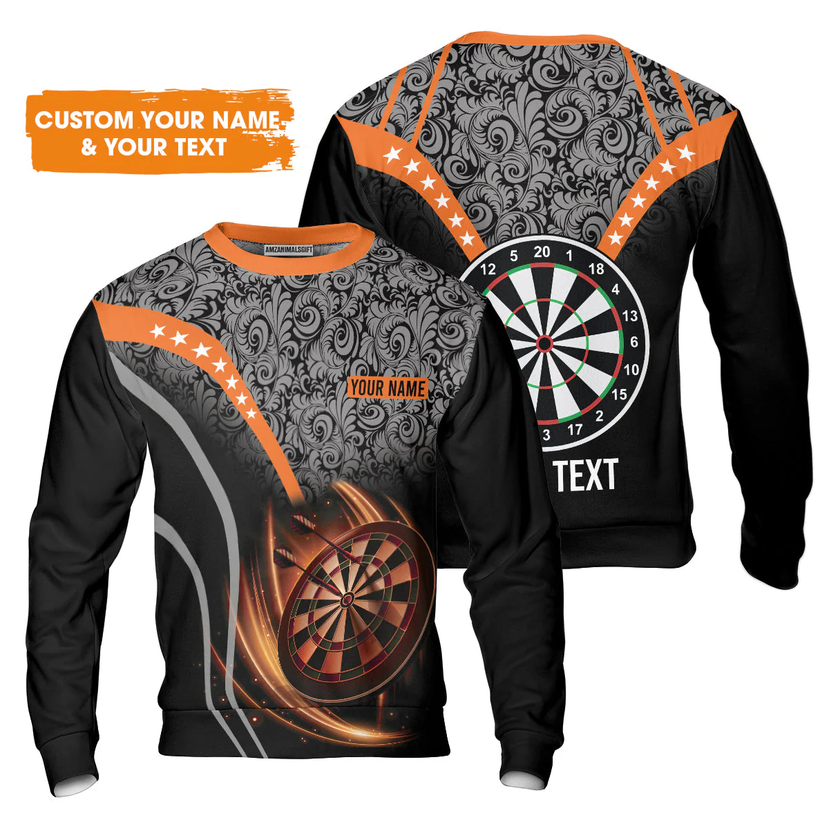 Customized Name & Text Darts T-Shirt, Personalized Name Dartboard Orange T-Shirt - Gift For Darts Players - Image 6