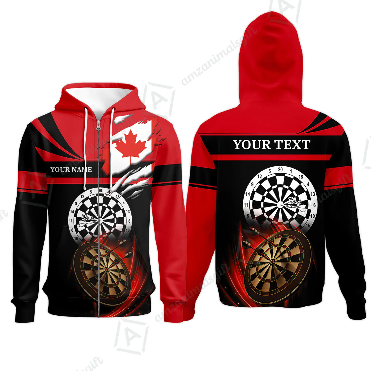Customized Name & Text Darts Quarter-Zip Polo Shirt, Canada Flag Personalized Name Darts Quarter-Zip Polo Shirt - Image 11