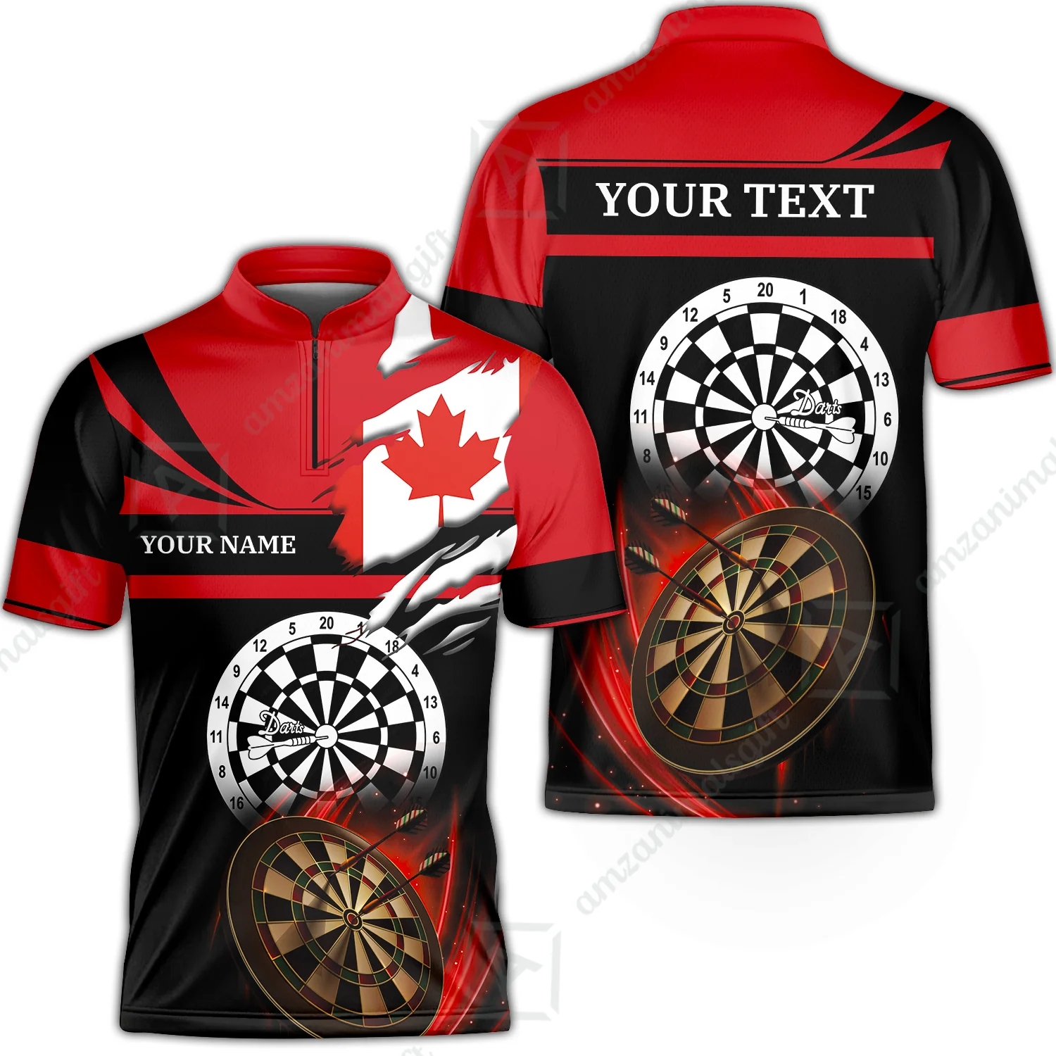Customized Name & Text Darts Quarter-Zip Polo Shirt, Canada Flag Personalized Name Darts Quarter-Zip Polo Shirt - Image 12