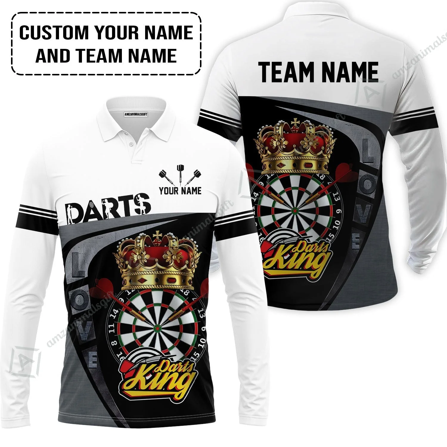 Customized Name & Text Darts Zip Polo Shirt, Darts King Personalized Name Darts Uniforms Zip Polo Shirt - Image 3