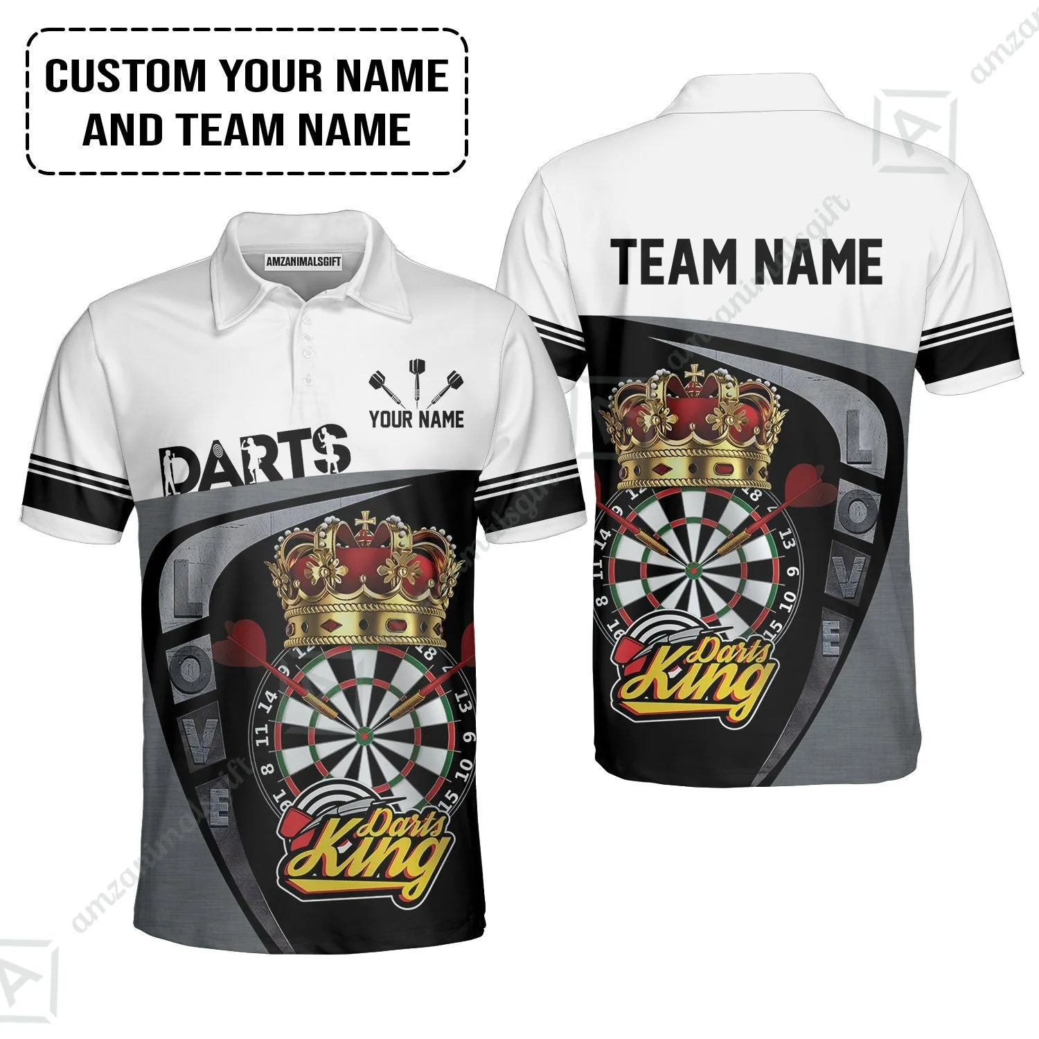 Customized Name & Text Darts Zip Polo Shirt, Darts King Personalized Name Darts Uniforms Zip Polo Shirt - Image 4