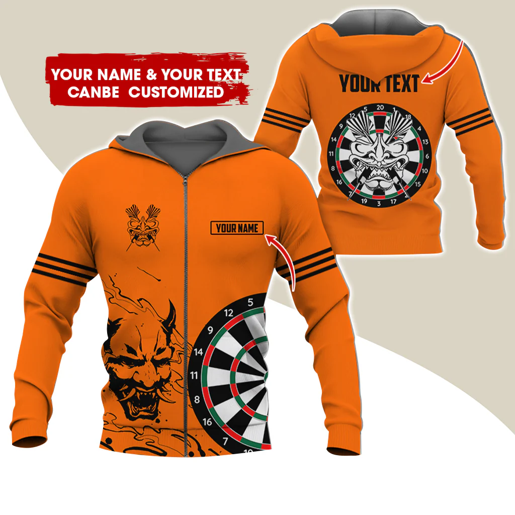 Customized Name & Text Dragon Darts Premium Zip Hoodie, Custom Name & Text Darts Zip Hoodie For Men & Women - Gift For Darts Lovers, Darts Players - Image 3