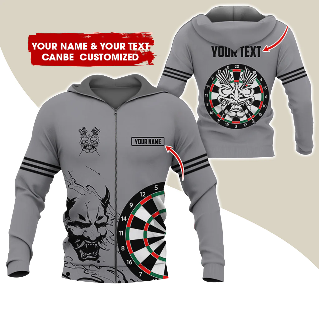 Customized Name & Text Dragon Darts Premium Zip Hoodie, Custom Name & Text Darts Zip Hoodie For Men & Women - Gift For Darts Lovers, Darts Players - Image 4