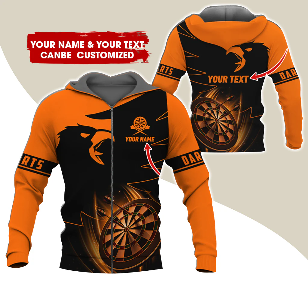 Customized Name & Text Eagle Darts Premium Zip Hoodie, Personalized Dartboard Zip Hoodie For Men & Women - Gift For Darts Lovers, Darts Players - Image 10