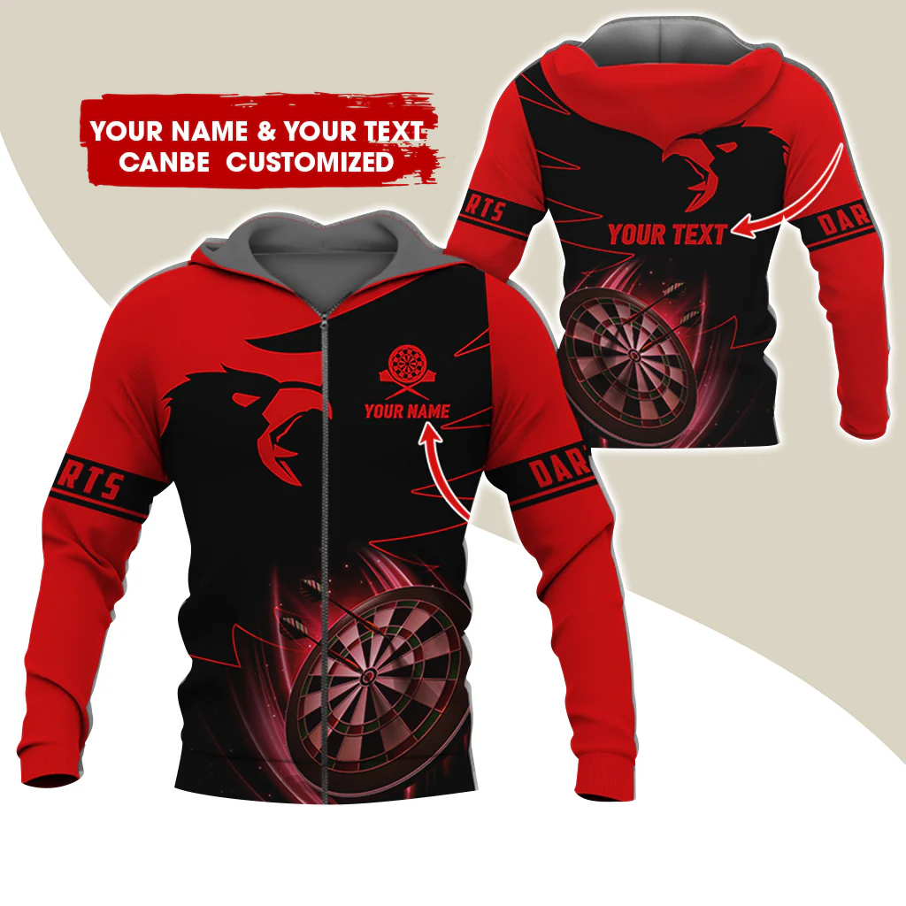 Customized Name & Text Eagle Darts Premium Zip Hoodie, Personalized Dartboard Zip Hoodie For Men & Women - Gift For Darts Lovers, Darts Players - Image 2