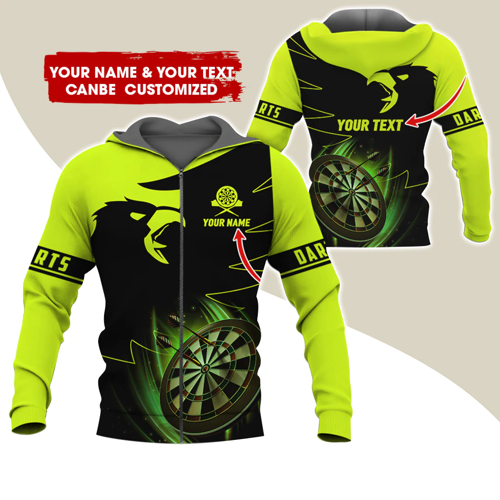 Customized Name & Text Eagle Darts Premium Zip Hoodie, Personalized Dartboard Zip Hoodie For Men & Women - Gift For Darts Lovers, Darts Players - Image 3
