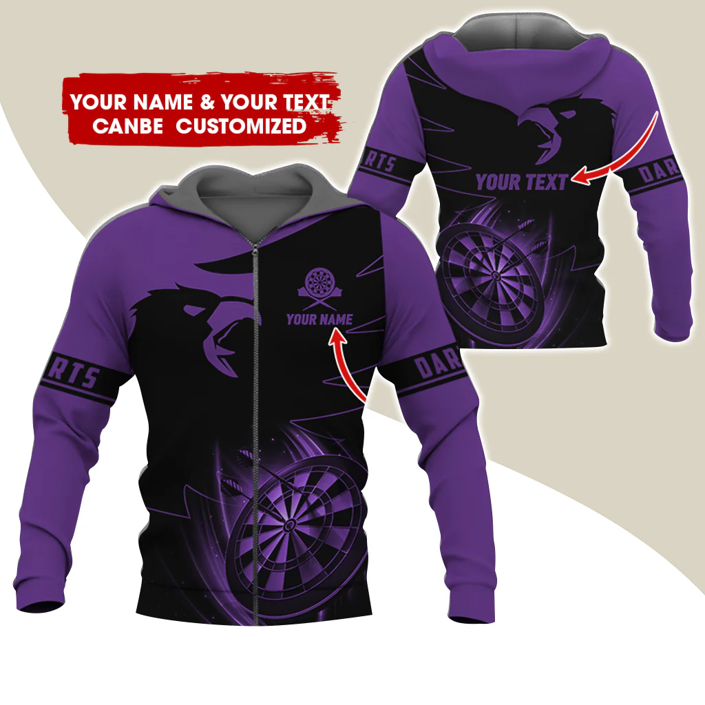 Customized Name & Text Eagle Darts Premium Zip Hoodie, Personalized Dartboard Zip Hoodie For Men & Women - Gift For Darts Lovers, Darts Players - Image 4