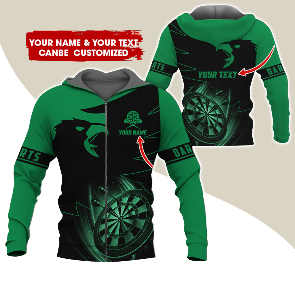 Customized Name & Text Eagle Darts Premium Zip Hoodie, Personalized Dartboard Zip Hoodie For Men & Women - Gift For Darts Lovers, Darts Players - Image 5
