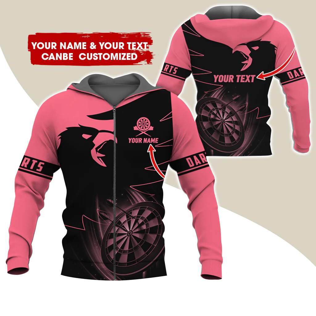 Customized Name & Text Eagle Darts Premium Zip Hoodie, Personalized Dartboard Zip Hoodie For Men & Women - Gift For Darts Lovers, Darts Players - Image 6