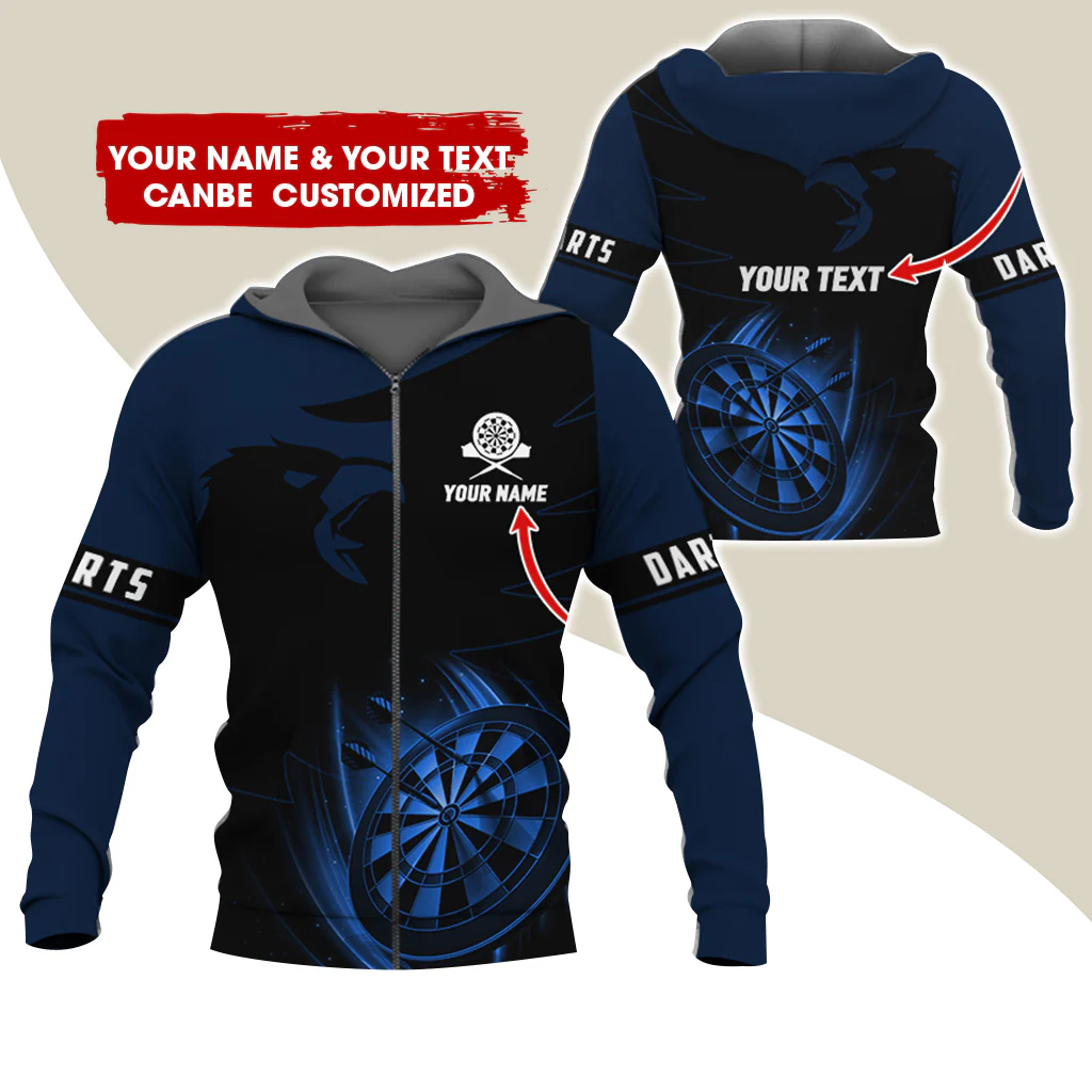 Customized Name & Text Eagle Darts Premium Zip Hoodie, Personalized Dartboard Zip Hoodie For Men & Women - Gift For Darts Lovers, Darts Players - Image 8