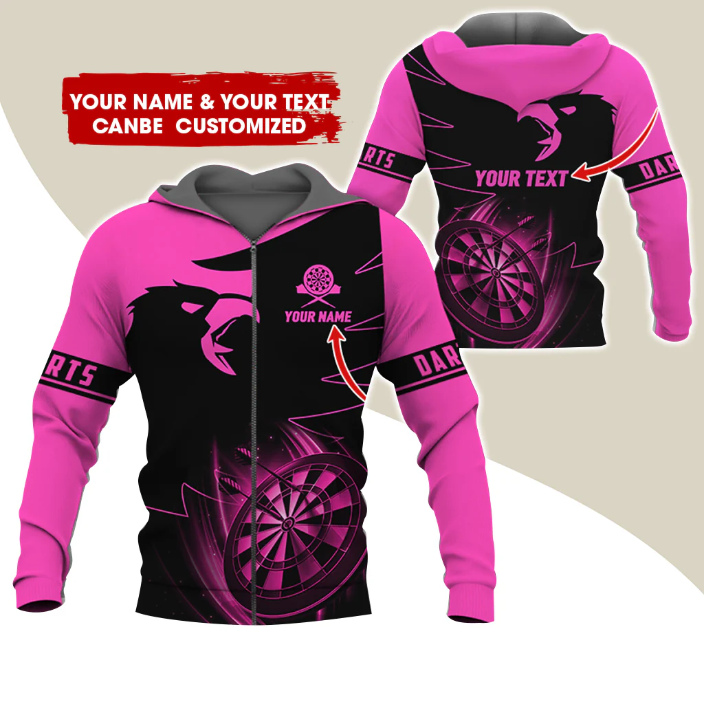 Customized Name & Text Eagle Darts Premium Zip Hoodie, Personalized Dartboard Zip Hoodie For Men & Women - Gift For Darts Lovers, Darts Players - Image 9