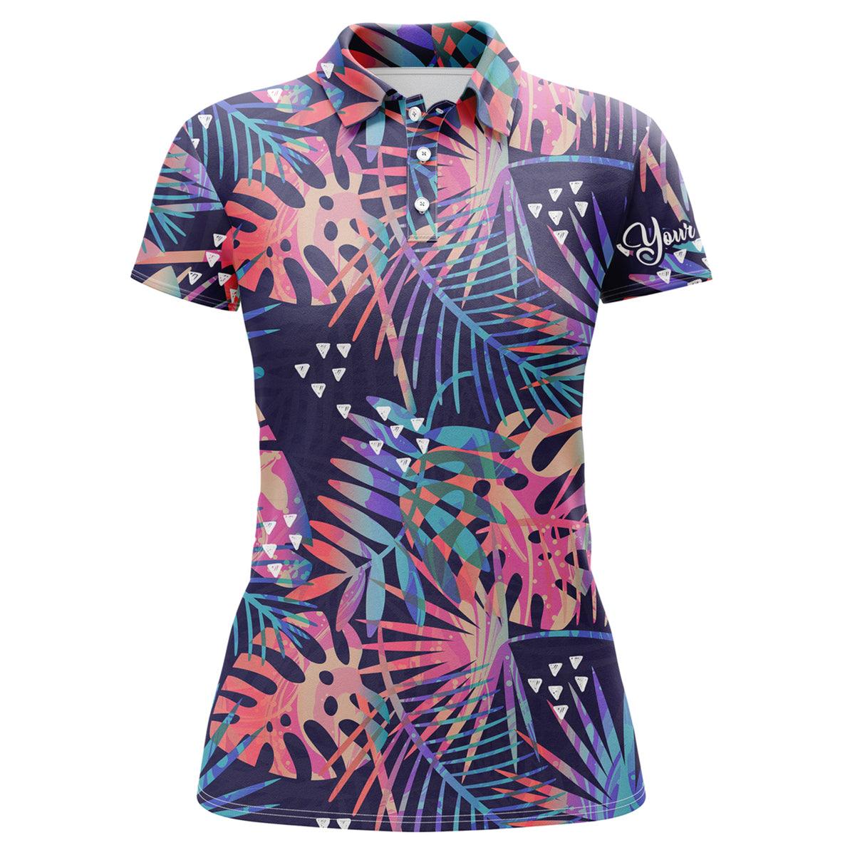Customized Name Tropical Women Polo Shirts, Personalized Pink Tropical Leaves Pattern Polo Shirts - Perfect Gift For Ladies, Women - Image 2