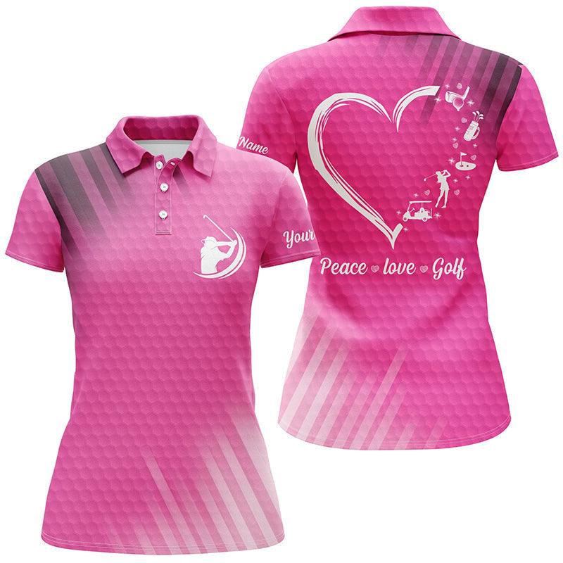 Customized Name Women Golf Polo Shirts, Multi color Women Golf Polo Shirts Peace Love Golf, Personalized Best Women Golf Shirts For Golfers, Golf Lovers - Image 2